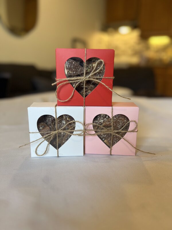 Valentine's Day toffee boxes with heart windows